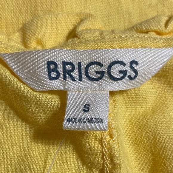 Briggs Ruffle Trim Mini Sun Dress S Yellow Linen Blend V-Neck Hand Pockets NWT - Picture 4 of 5
